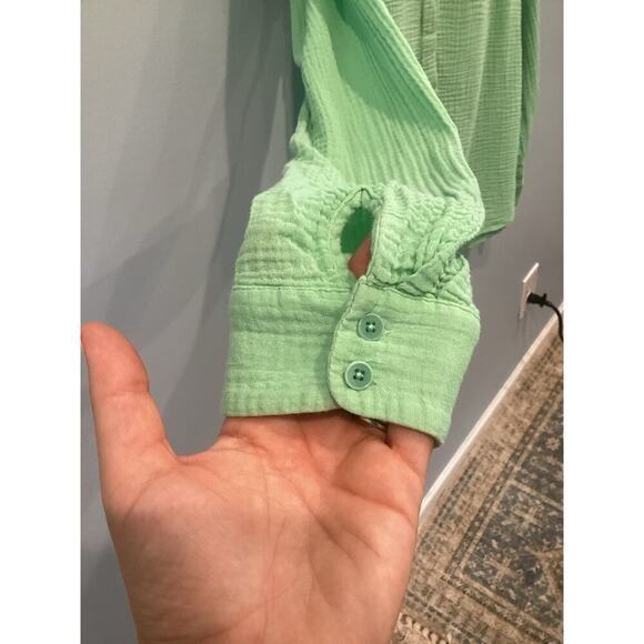 Lanius Womens Gauzy Button Up Top Size 38 Medium Organic Cotton Slime Green Fall - Picture 8 of 11